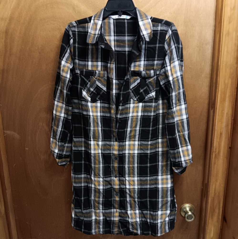 Given Kale Black and White And Tan Plaid Flannel Shirt Dress